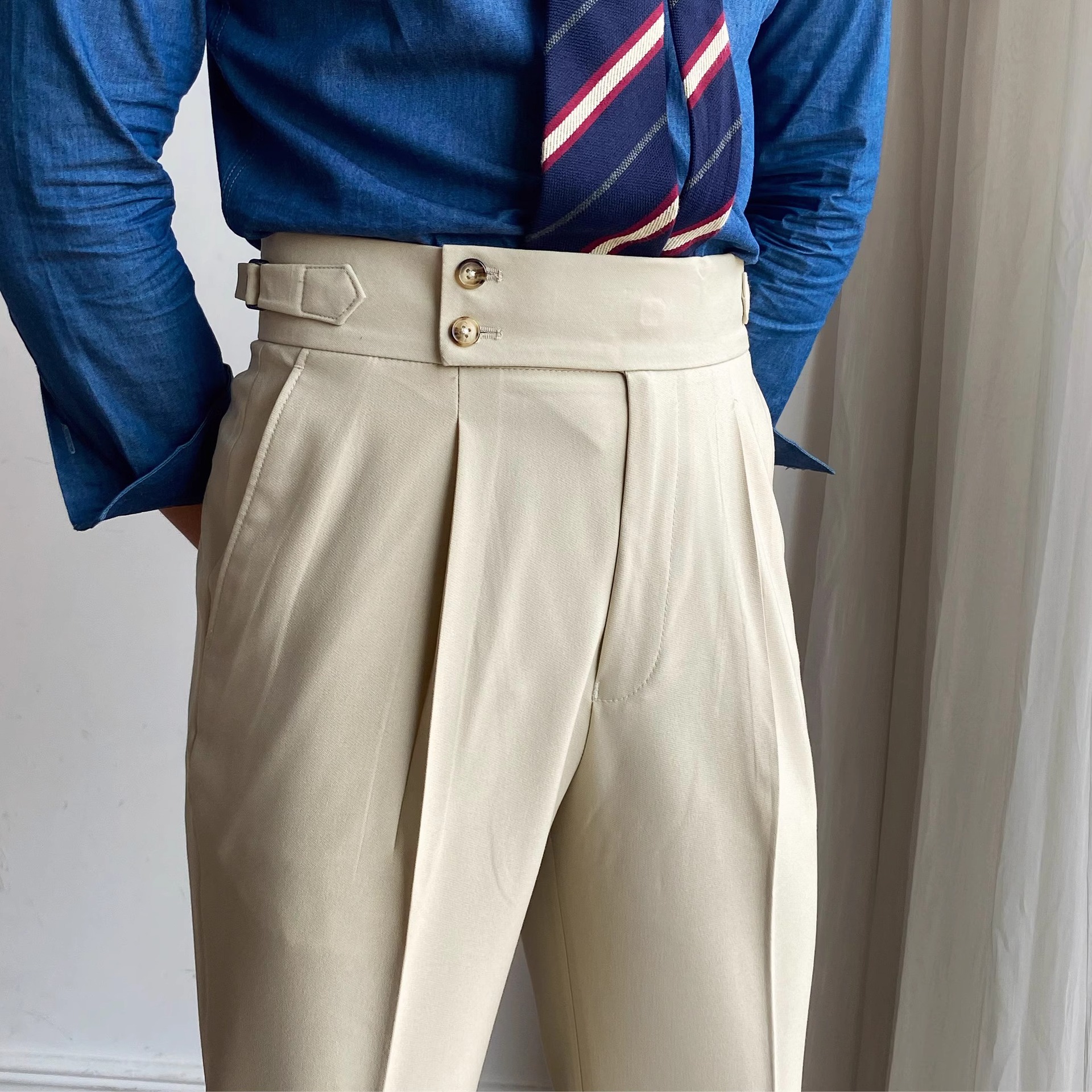 Italian-style Paris-button High-waisted Straight-leg Trousers photo 4