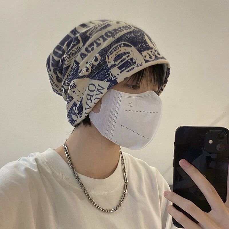 Vintage Newspaper Print Headscarf Face Framing Pleated Wrap For Women Retro Style Hair Accessory photo 2