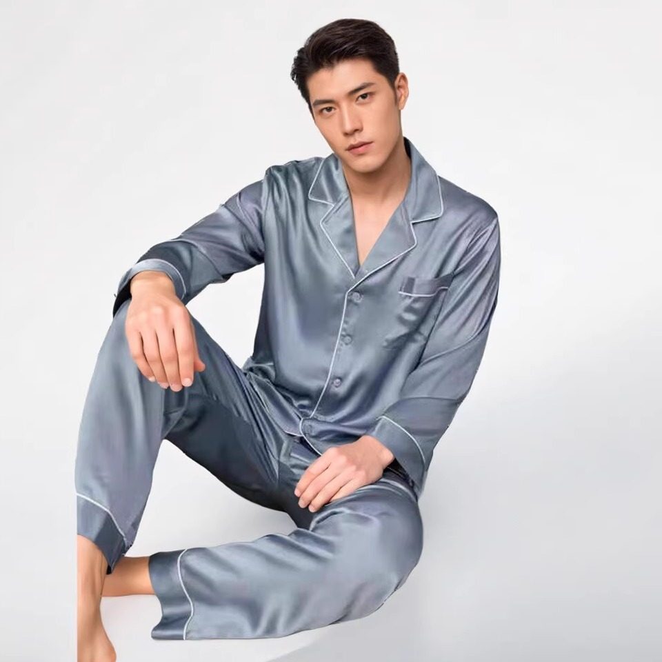 Mens Long-sleeve Long-pants Silk Pajama Set photo 5