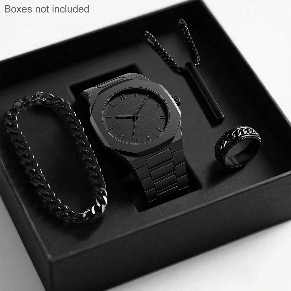 Mens Quartz Watch Necklace Bracelet Set photo 2