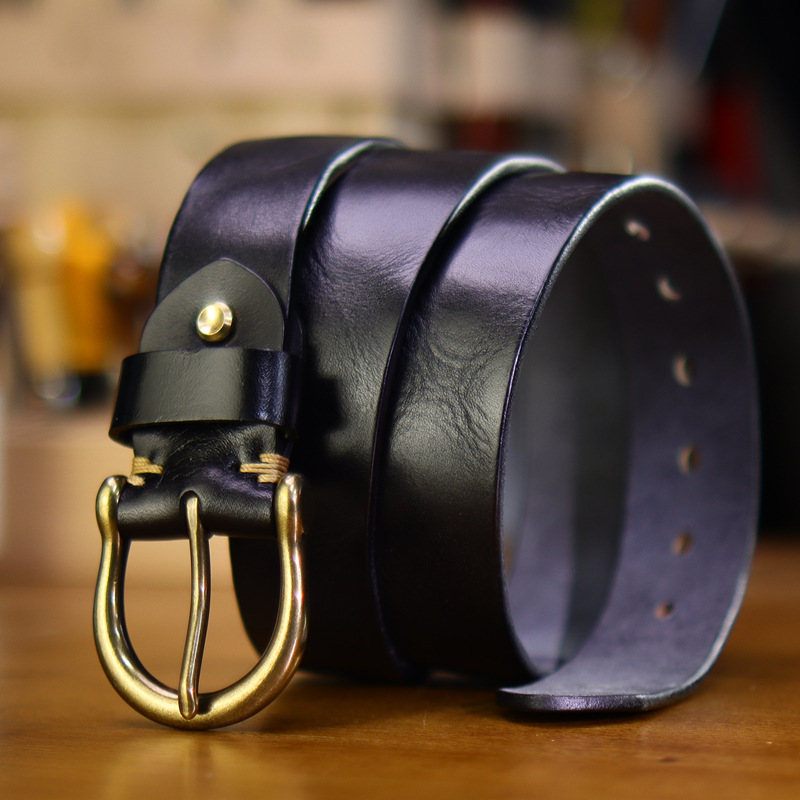 Thickened Full-grain Vintage Belt With Hand-stitched Detailing For Men photo 1