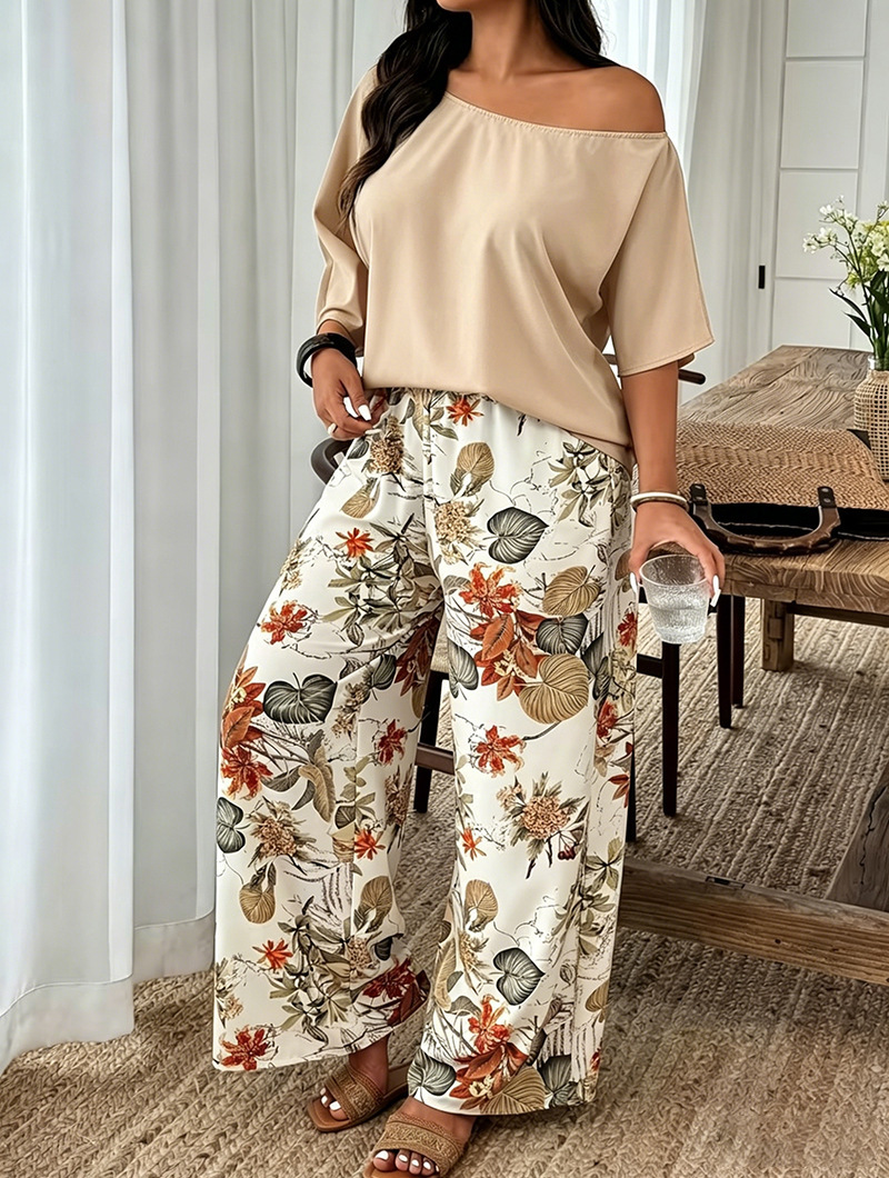 Casual Womens Set Featuring Plant And Floral Print Wide-leg Pants photo 6