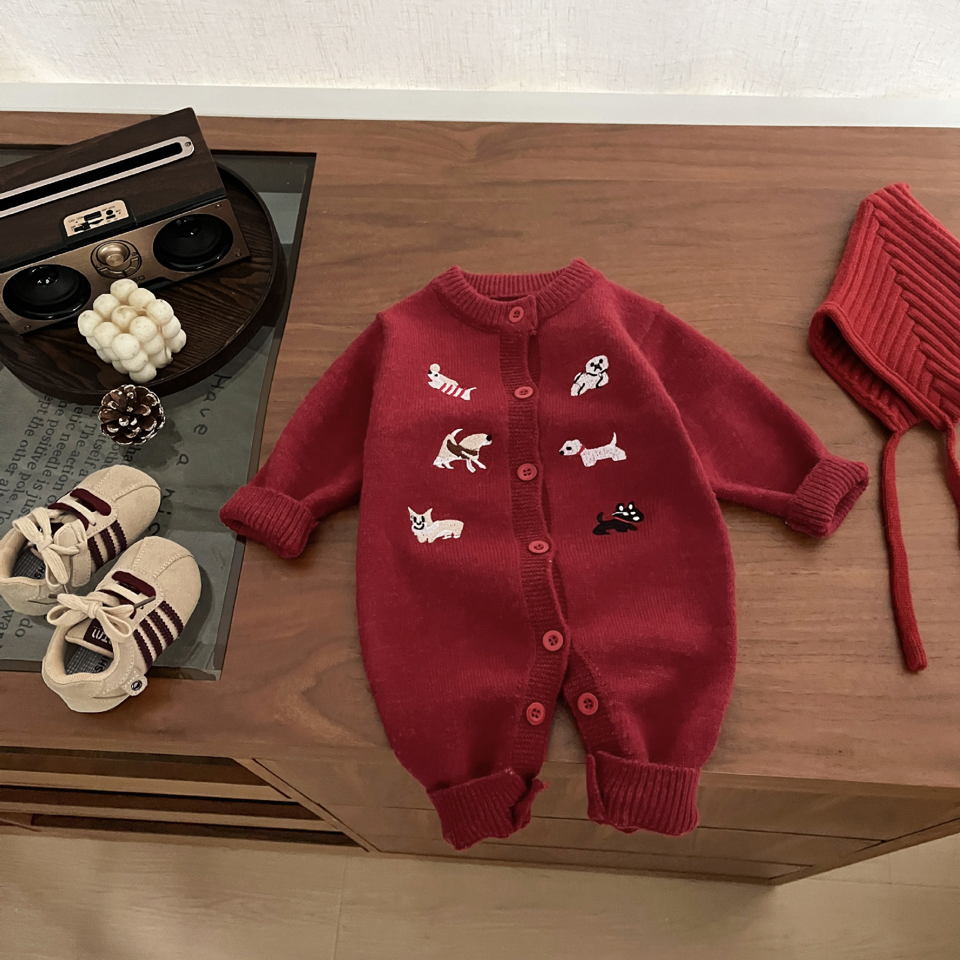 Childrens Embroidered Thickened Knitted Cardigan Romper photo 5