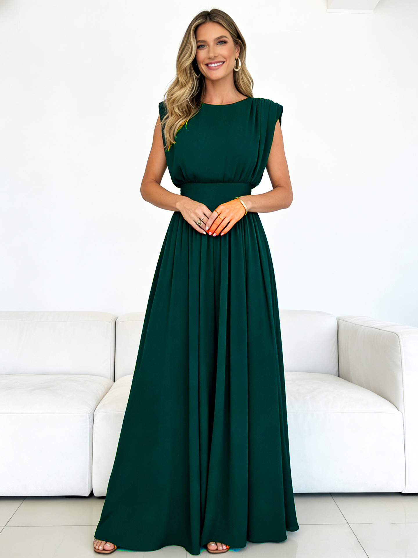 Fashionable Womens Sleeveless Waist-cinching Dress photo 2