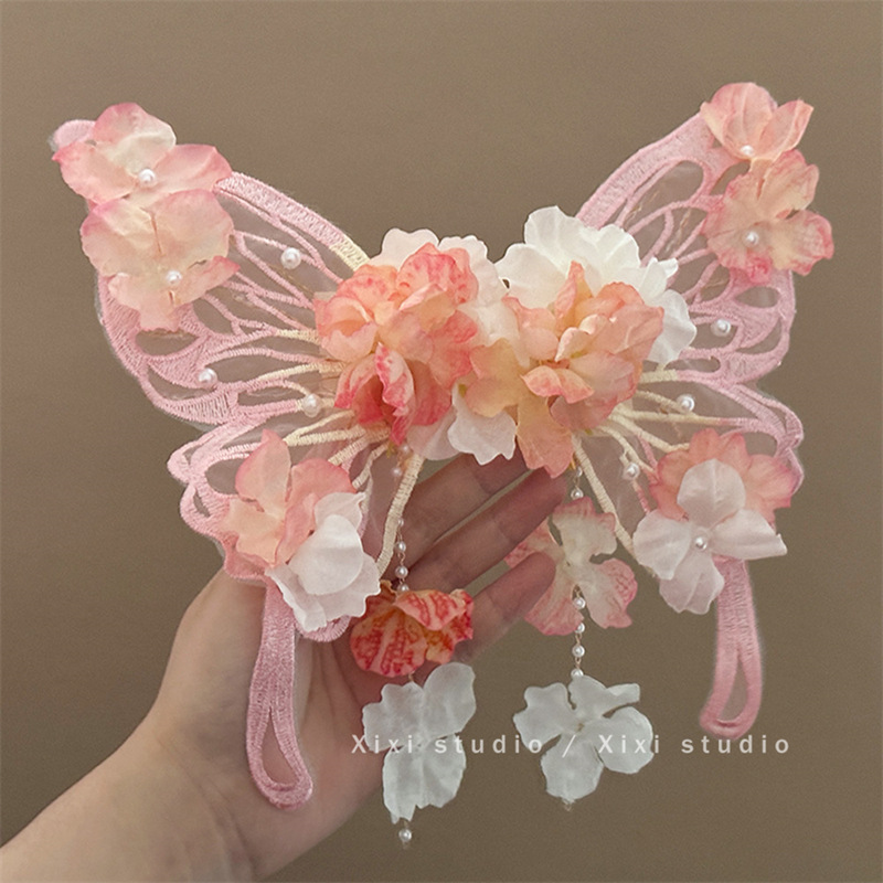 Large Butterfly Hair Clip Silk Flower Side photo 2