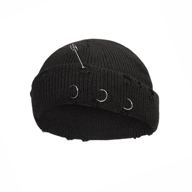 Iron Ring Pin Ripped Knit Beanie photo 2