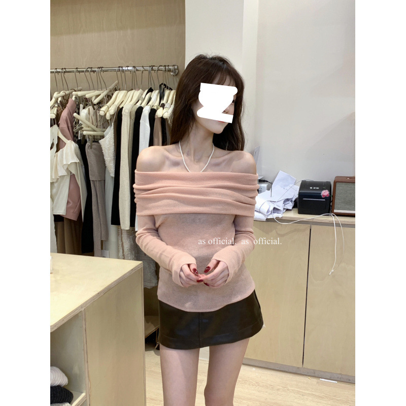 Off-the-shoulder Womens Knitted Bottoming Sweater photo 4