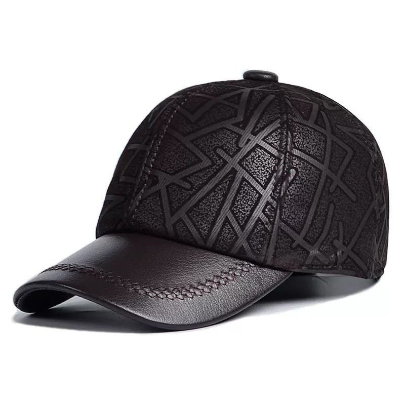 Mens Leather Hat, New Autumnwinter Arrival Sheepskin Baseball Cap For Middle-aged And Elderly Men photo 4