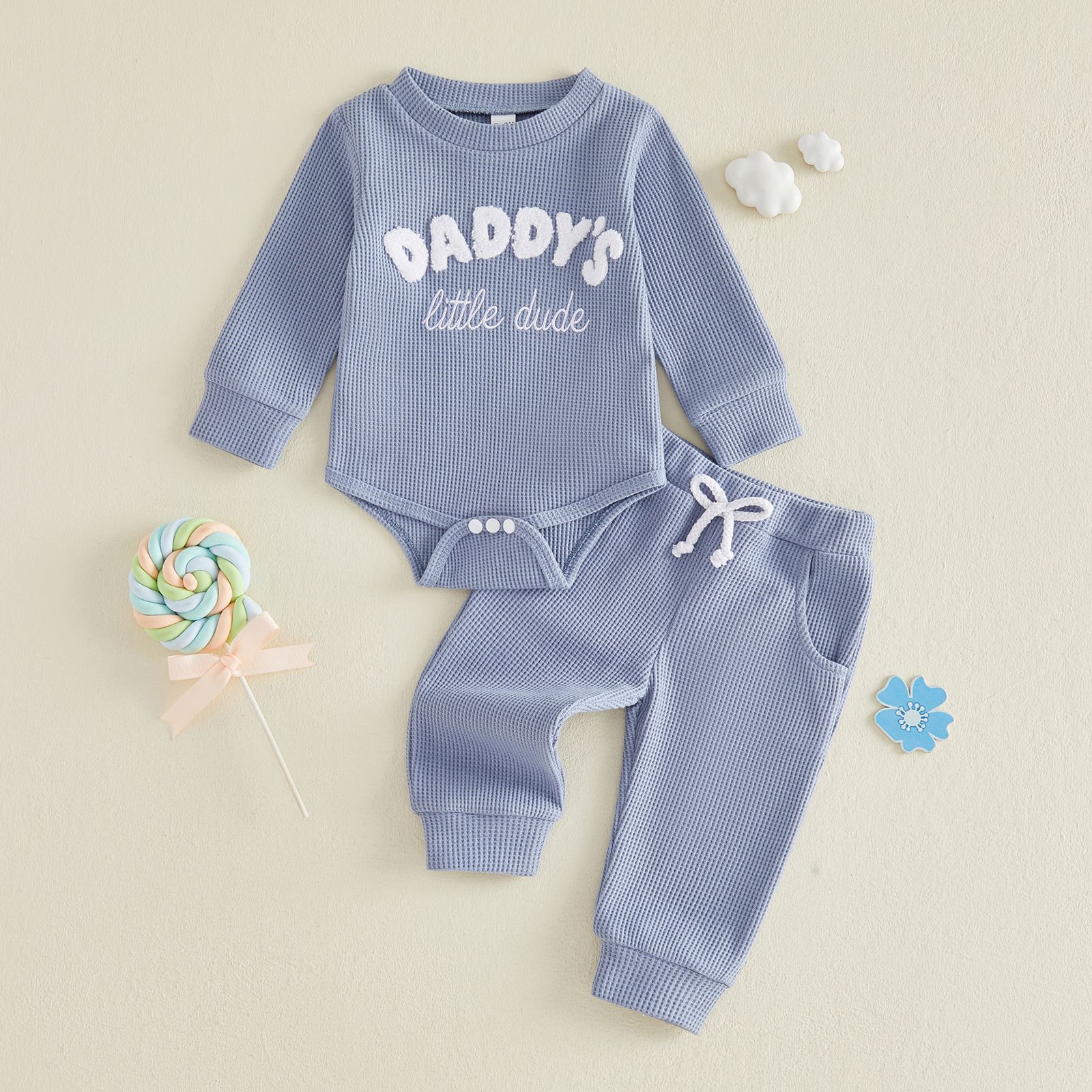 Letter Embroidery Long Sleeved Jumpsuit Long Pants Two-piece Set photo 1