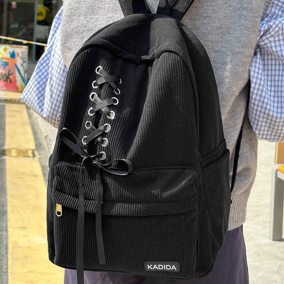 Large Corduroy Bowknot Backpack Casual Travel Polyester Fabric photo 1