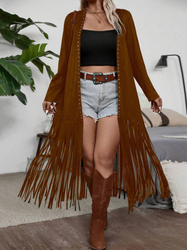Women's Suede-Fleece Decorated Tassel Casual Jacket photo 4