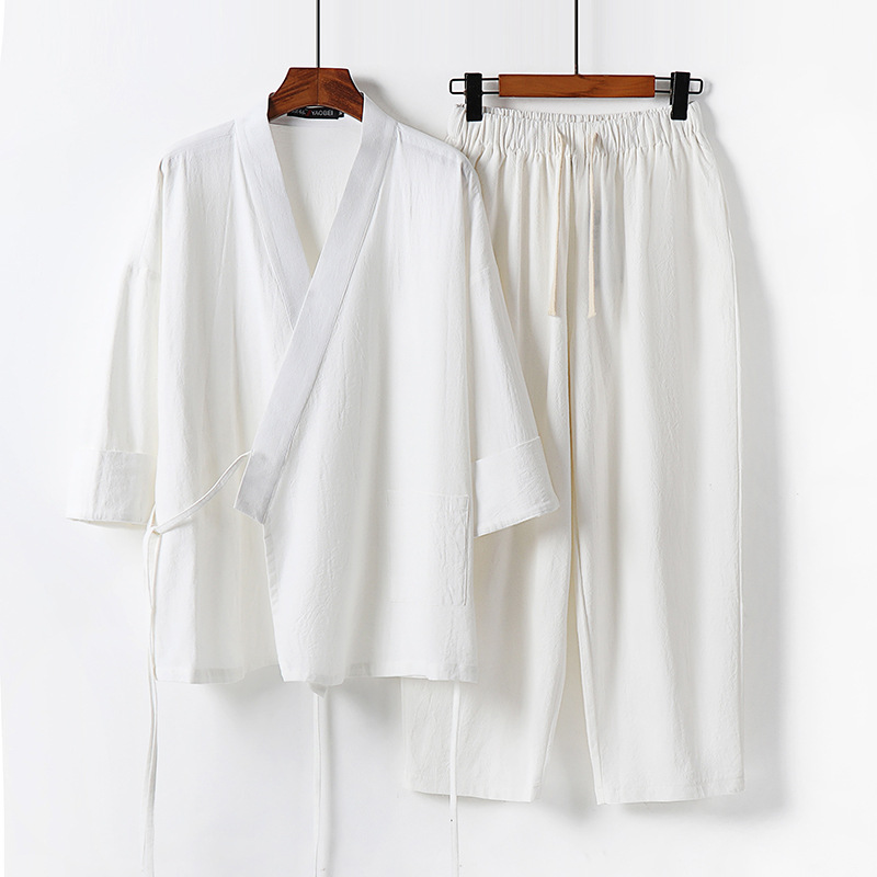 Mens Linen Set, Summer Chinese-Style Plus-Size Cropped-Sleeve T-Shirt photo 2