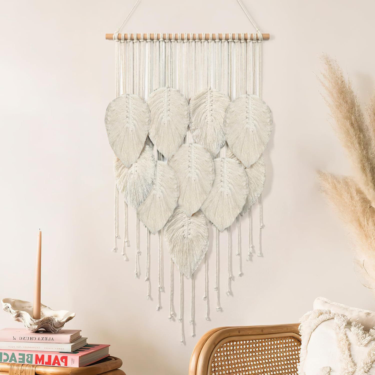 Handwoven Colorful Leaf Tassel Wall Hanging Tapestry - Boho Macrame Decor for Living Room Bedroom Entryway Background Wall photo 3