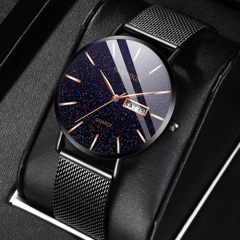 Mens Waterproof Dual-Date Starry Sky Watch photo 1