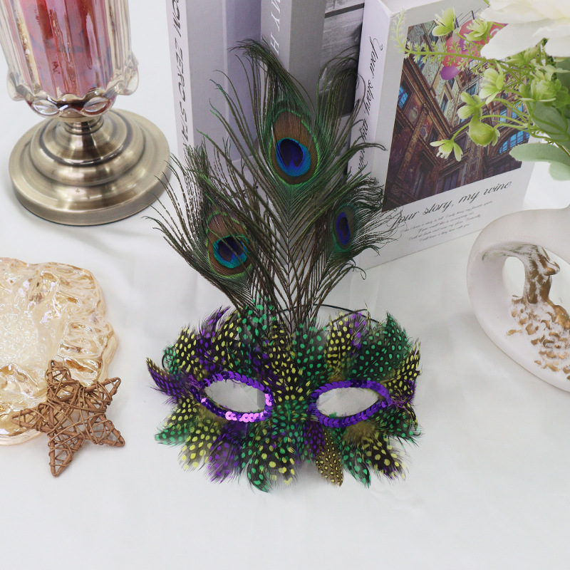 Half-face Ostrich Feather Detachable Side-flower Mask photo 2