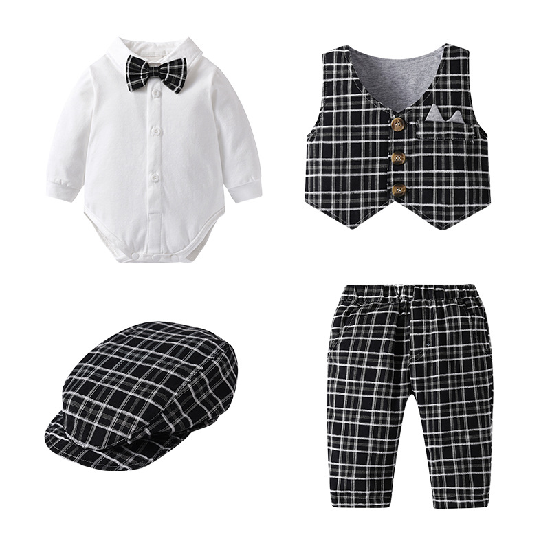 Childrens Fashion Plaid Vest And Trousers Three-Piece Set photo 2