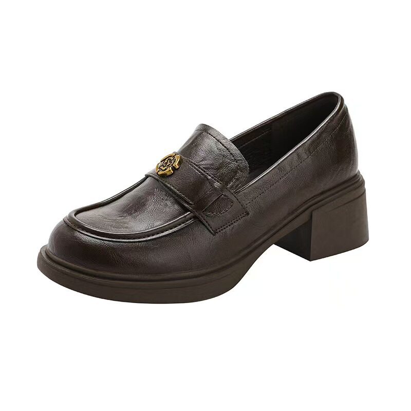 Retro Chunky-heeled Womens Slip-on Round-toe Pumps photo 5