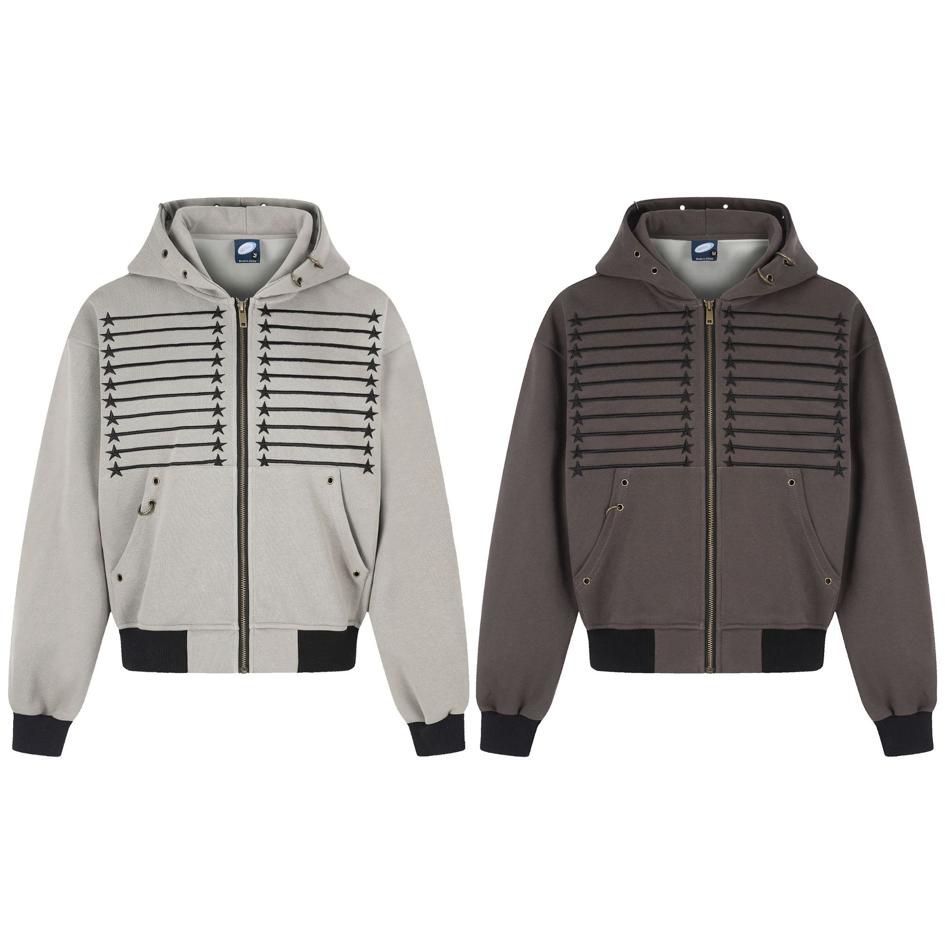 Hooded Cardigan Short-length Zip-up Sweatshirt With Star Embroidery photo 7