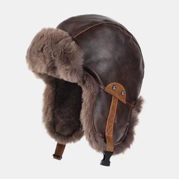 Motorcycle-style PU Leather Winter Thickened Cold-proof Earflap Retro Lei Feng Cap For Men photo 4