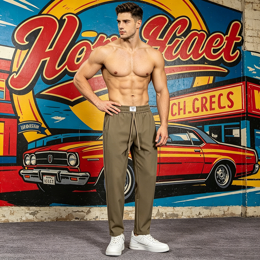Men's Anti-wrinkle Elastic Waist Micro-cone Straight Casual Pants photo 2