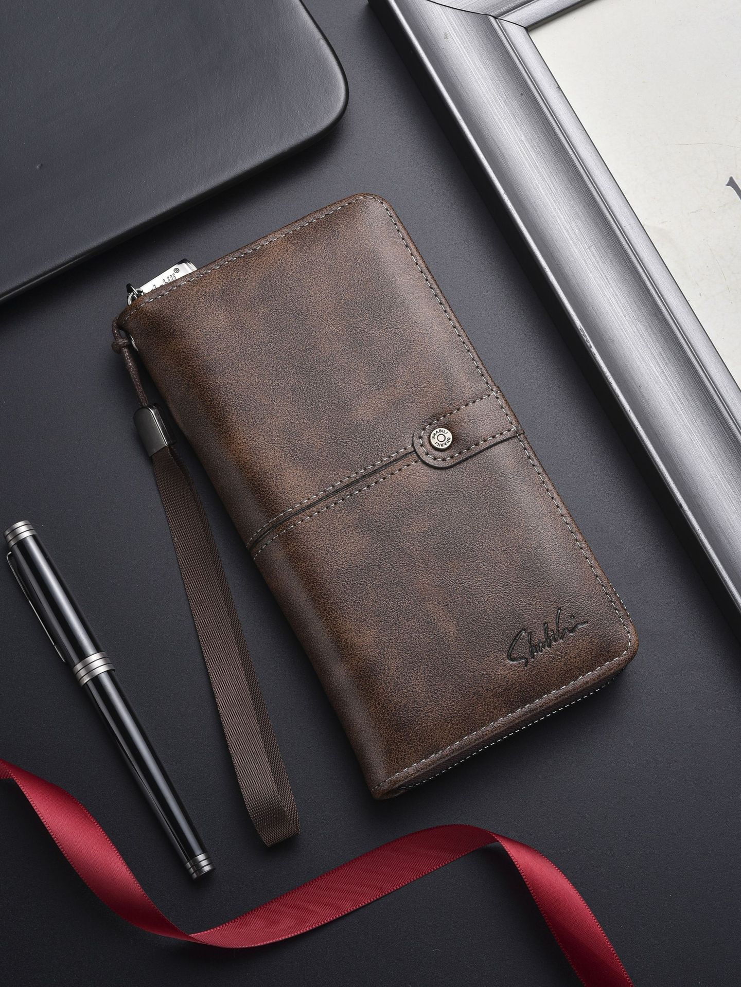 Long Mens Vintage PU Leather Wallet photo 3