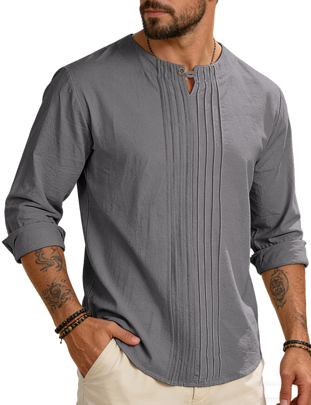 Men's Round-neck, Loose-fit Outerwear Pullover Shirt photo 5