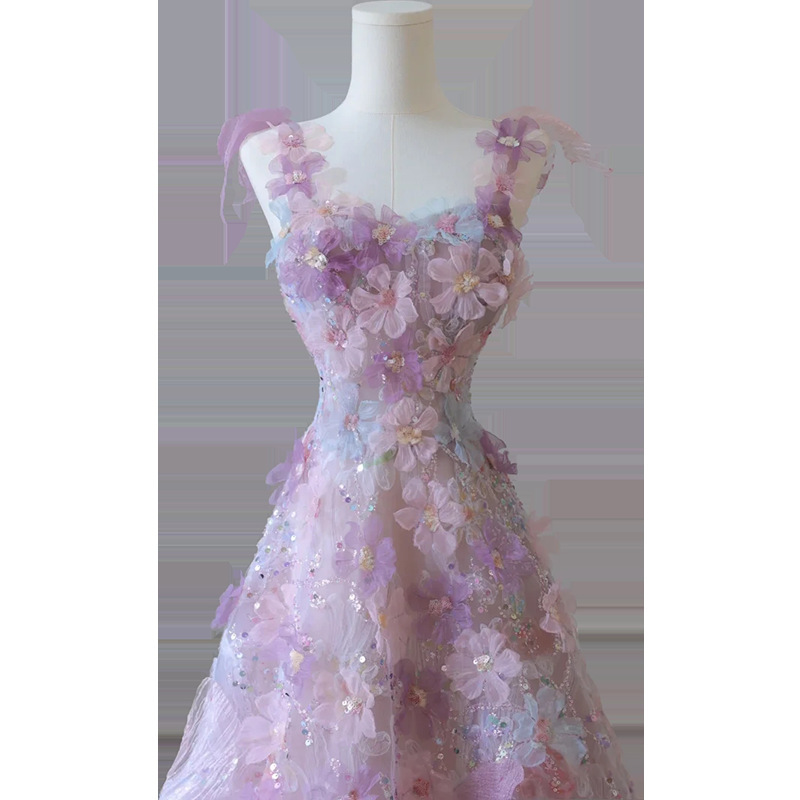 Purple Floral Evening Gown For Women photo 6