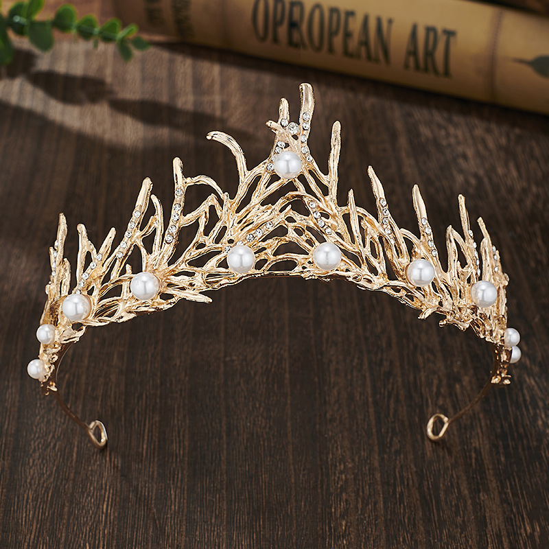 Retro Bridal Crown Alloy Minimalist Baroque Headband With Pearl Accents photo 2