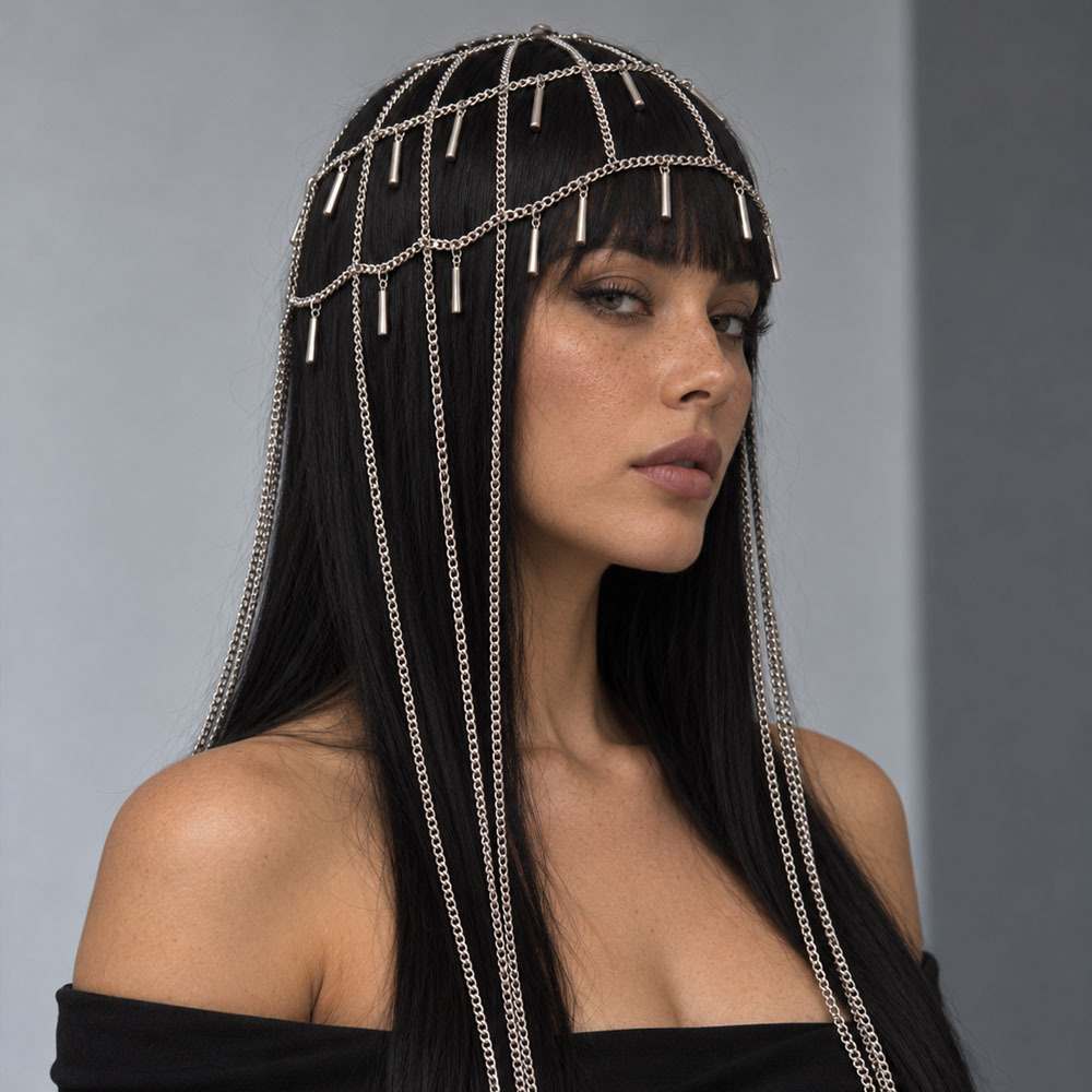 European And American Retro Mesh Tassel Hair Chain photo 4