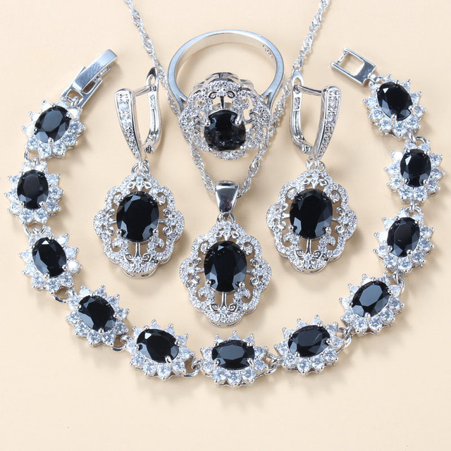Garnet Cubic Zirconia Earrings Pendant Necklace Bracelet Ring Gift 4 PCs Set photo 3