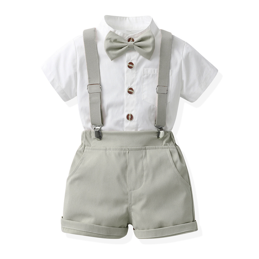 Boys Candy-Colored Stand-Neck Short-Sleeve Suspender Pants Set photo 6