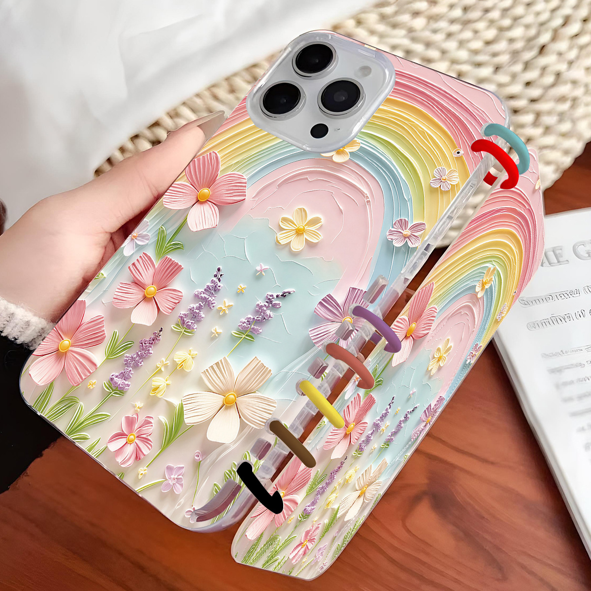 Rainbow Floral Notebook Flip Case For Mobile Phones photo 1