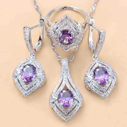Gem-inlaid Pendant Earrings Necklace Ring Ladies Three-piece Set photo 8