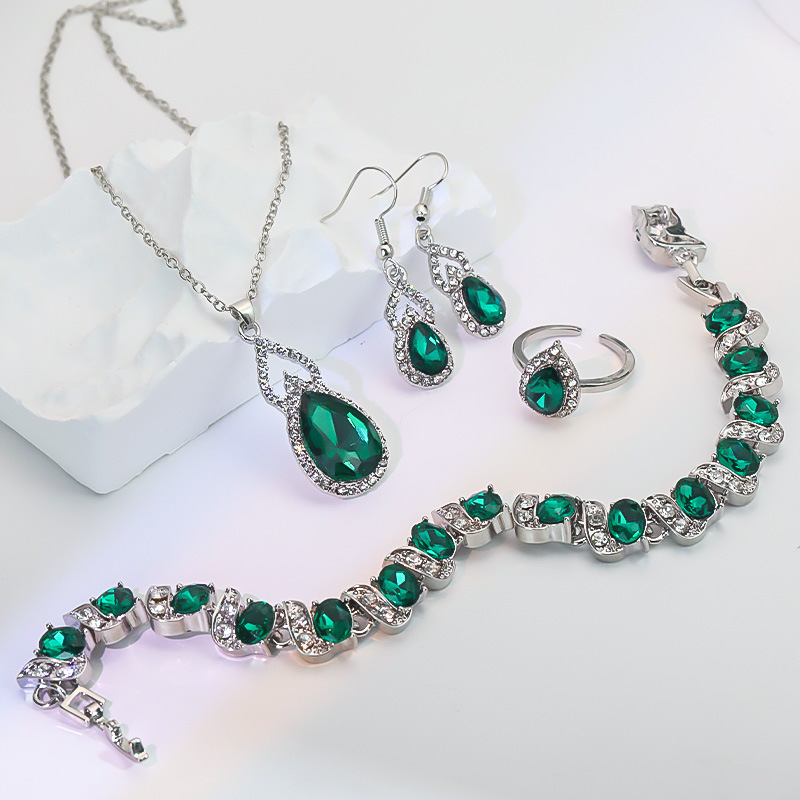 Light Luxury Zircon Necklace Earrings Open Ring Jewelry Suit photo 1
