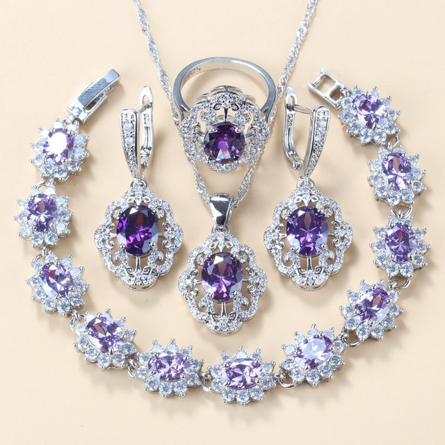 Garnet Cubic Zirconia Earrings Pendant Necklace Bracelet Ring Gift 4 PCs Set photo 6