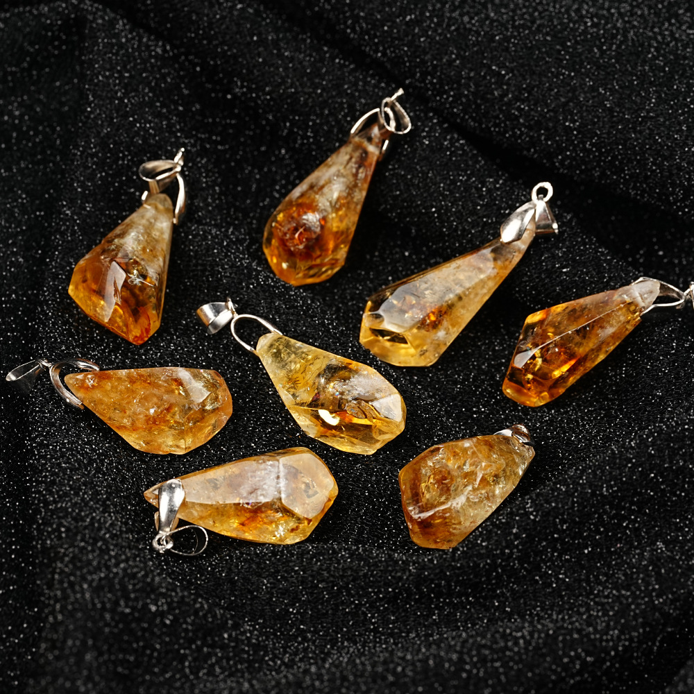Natural Citrine Cluster Pendant Irregular Raw Stone Necklace photo 1