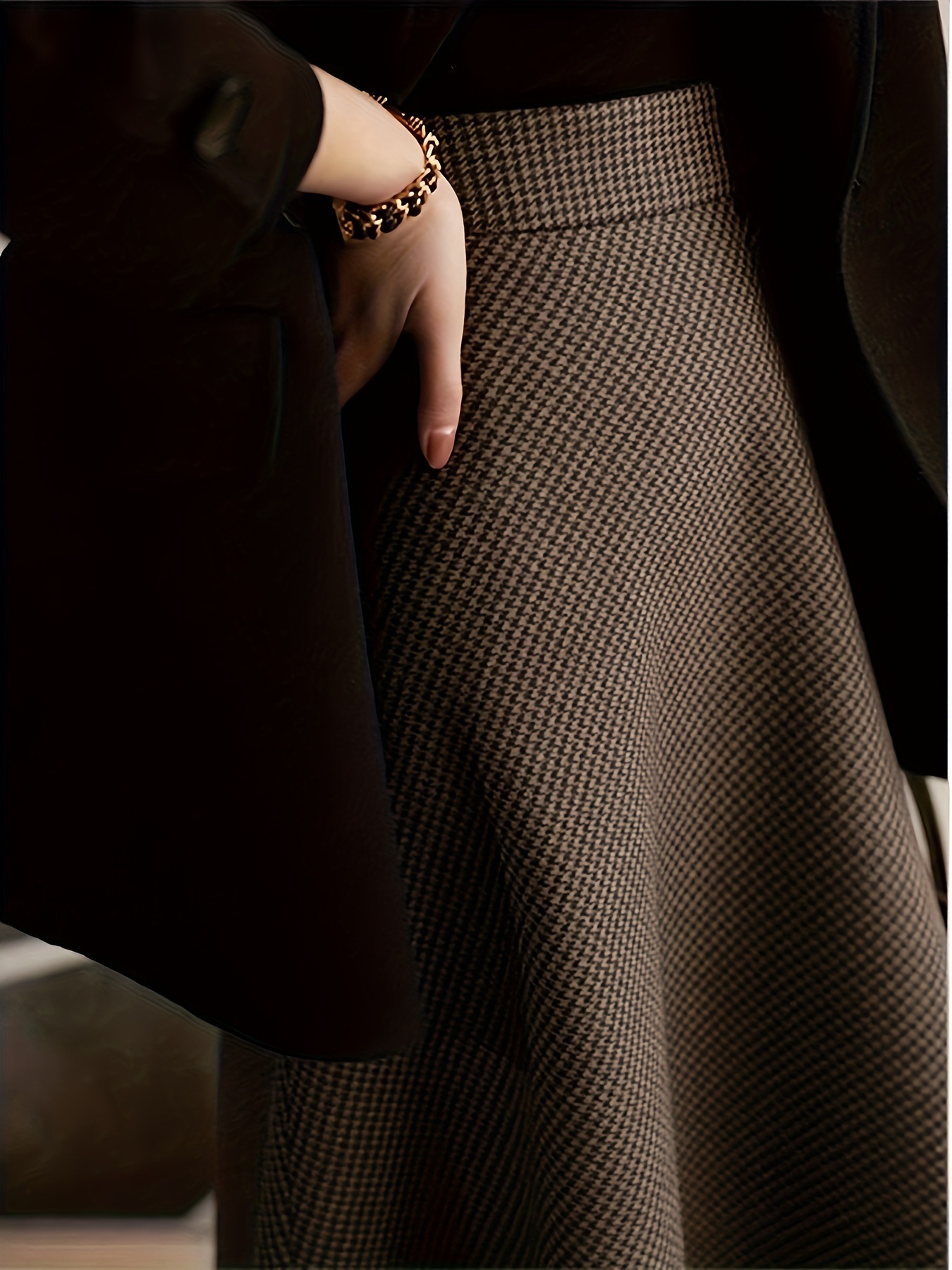 American-style Retro Plaid Brown Semi-formal High-end Midi Skirt photo 2