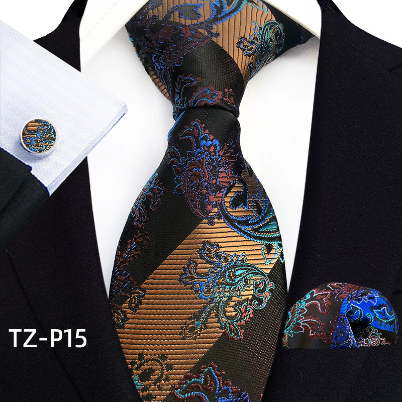 Mens Plaid Formal Tie Pocket Square And Cufflinks Three-Piece Set photo 5