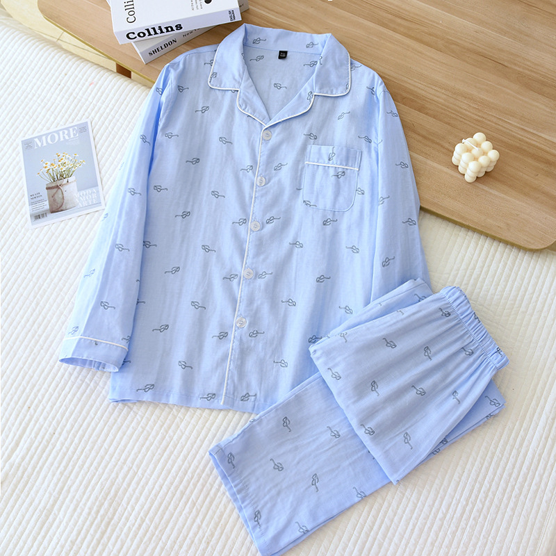 Pure Cotton Gauze Long-sleeved And Long-pants Men's Pajamas photo 3