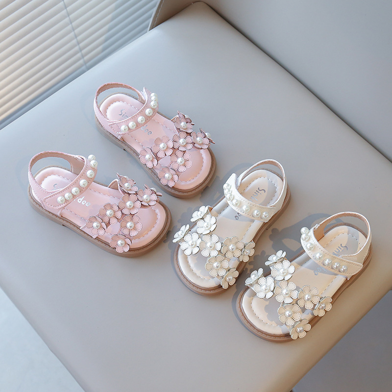 Summer New Style Flower Pearl Soft Soled Girls Sandals photo 1