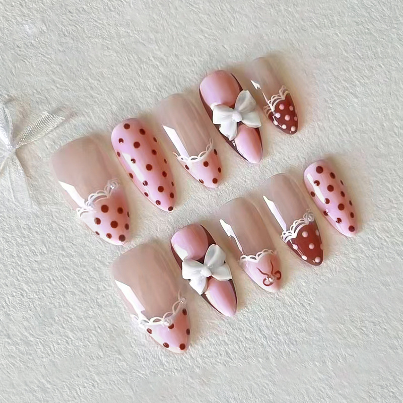 Fashionable Detachable Nail Tips With Lace And Bow 24 Pieces photo 1