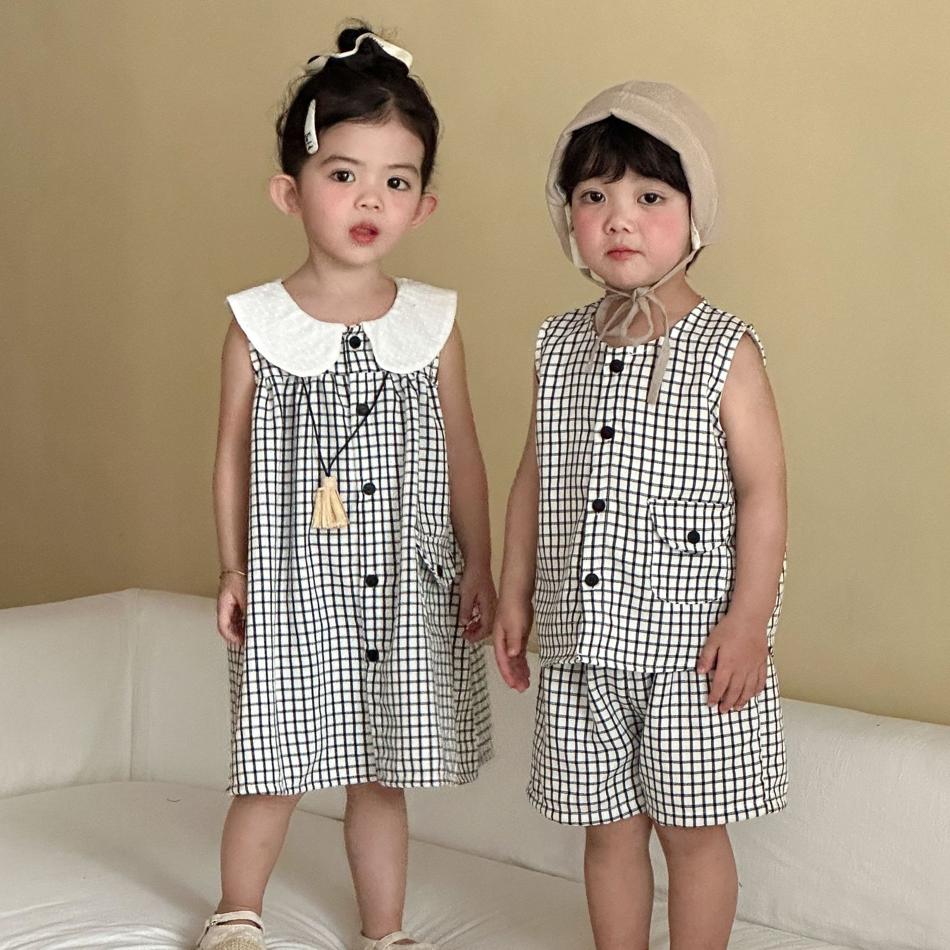 Baby Girls' Vest Dresssister And Brother Matching Outfit photo 1