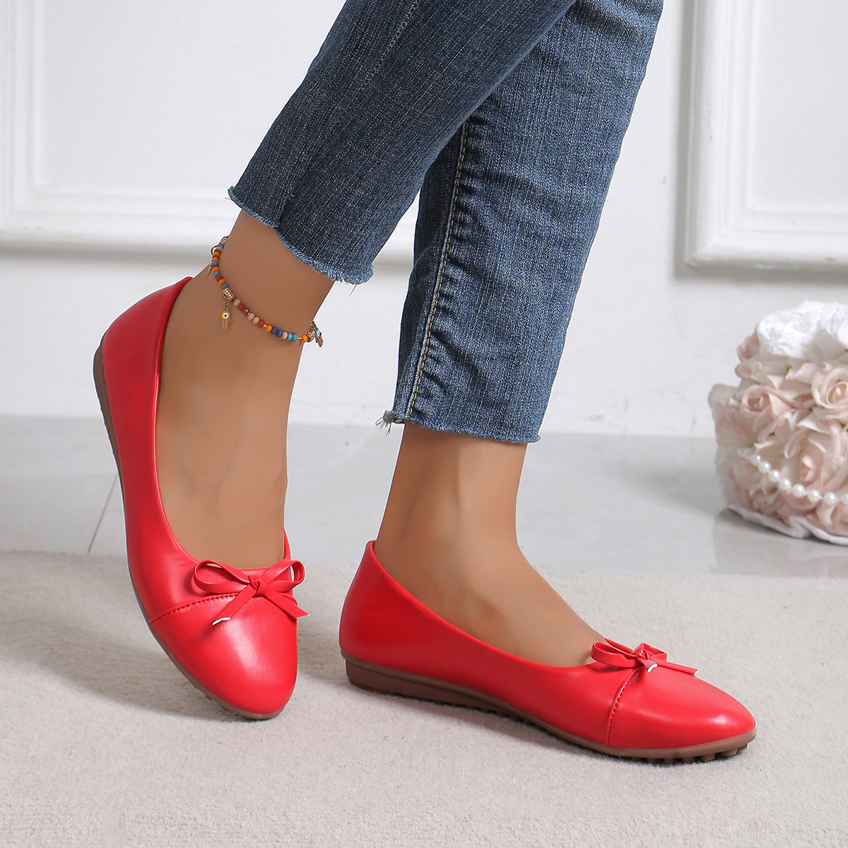 Bow-tie Round-toe Low-cut Flat-soled Single Shoes photo 5