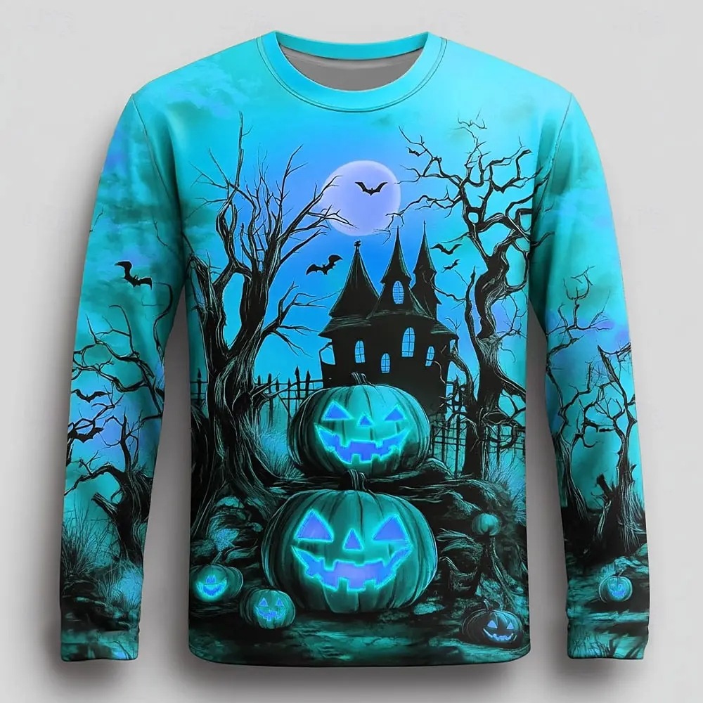 Mens Long-Sleeve Top With Halloween Pumpkin Print photo 4