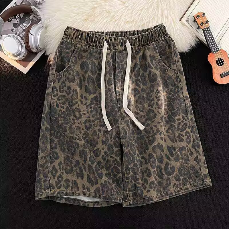 Men's Casual Leopard-print Elastic-waist Shorts photo 2