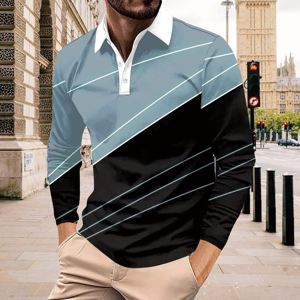 Men's Color-Block Long-Sleeved Button-Up Top photo 1