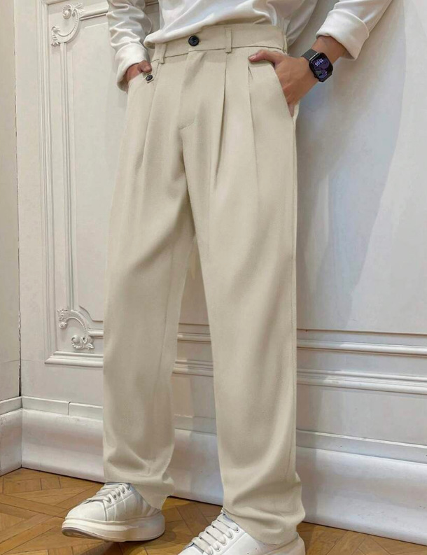 Mens Casual Versatile Solid-color Suit Pants Relaxed Fit photo 2