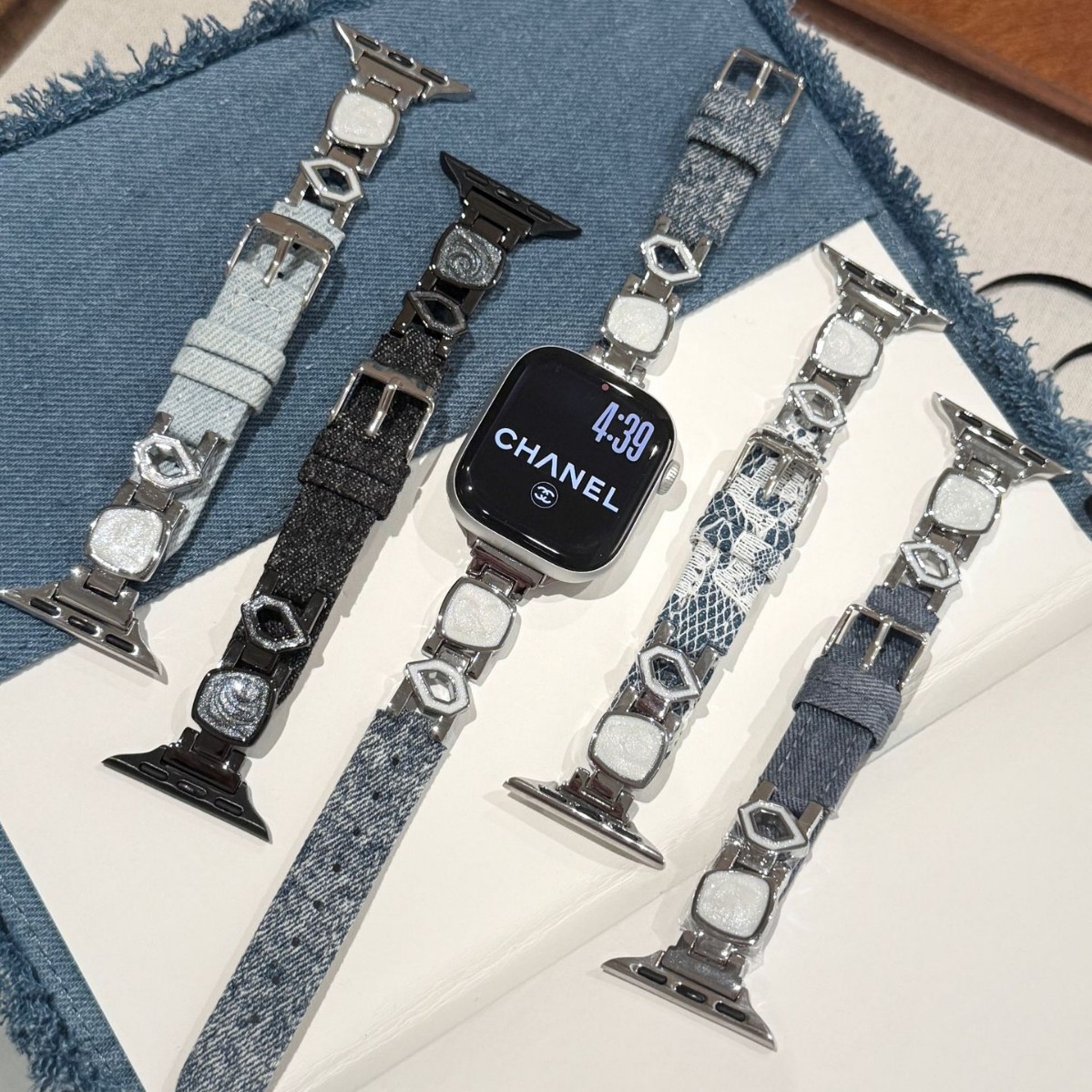 Fashionable Irregular Epoxy Denim Watch Strap photo 1