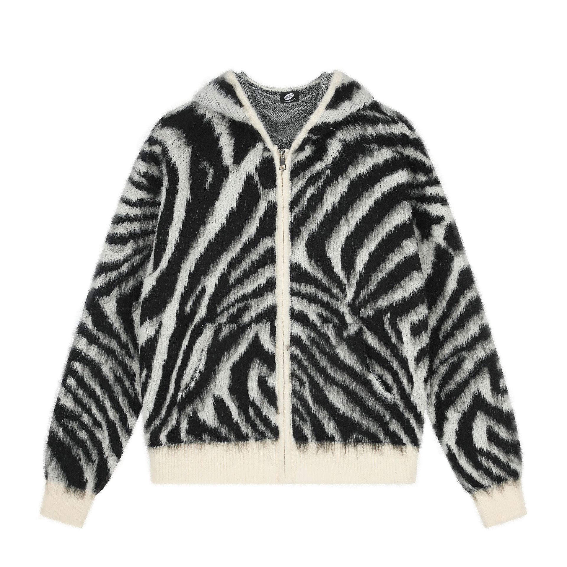 Retro Zebra-print Hooded Zip-up Sweater Jacket photo 3