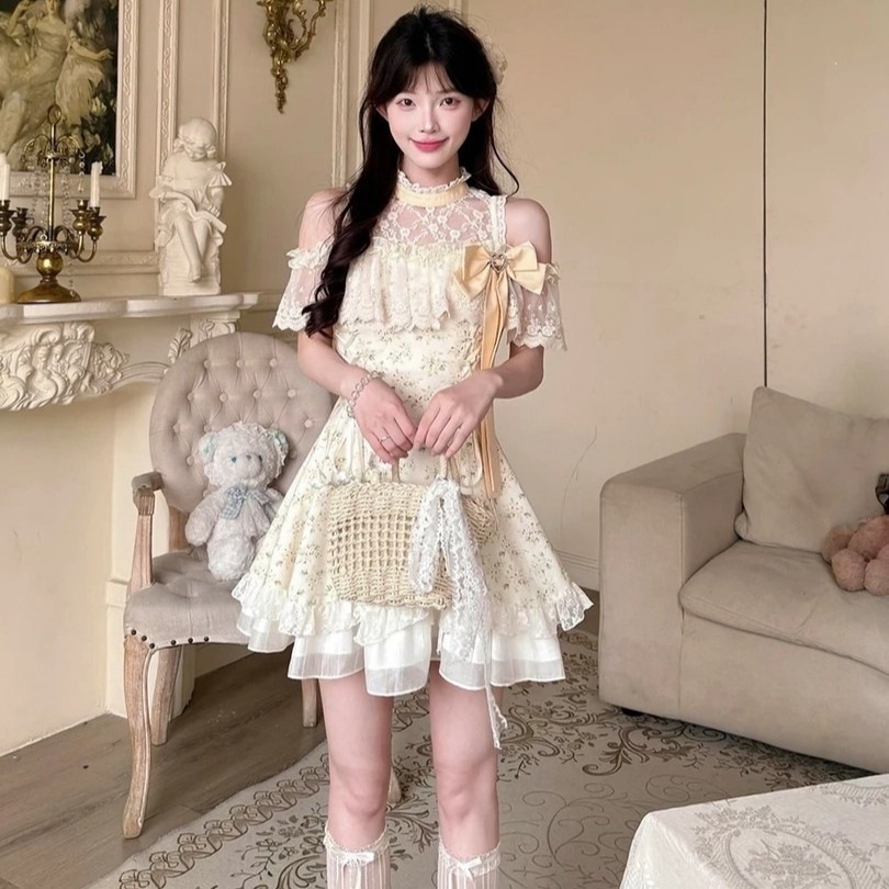 Womens Floral-print Dress With A Tie Waist Slimming Short Style Trendy photo 3